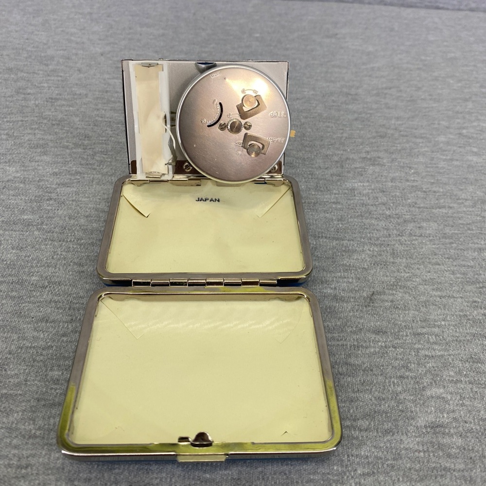 Bulova Travel Alarm Clock Blue Silver Lite Alarm Japan Vintage For Parts Only - Picture 3 of 5